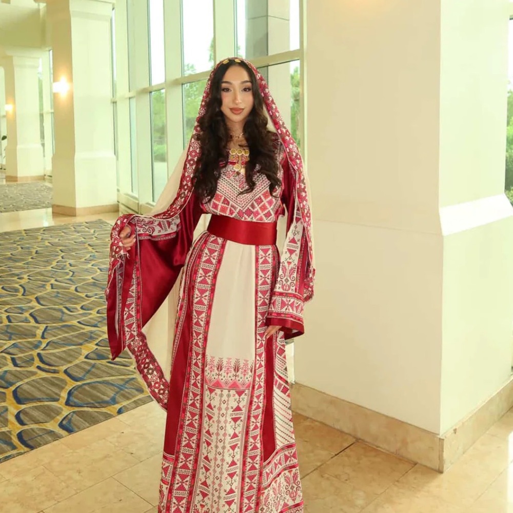 Elegant Red and White Embroidered Dress